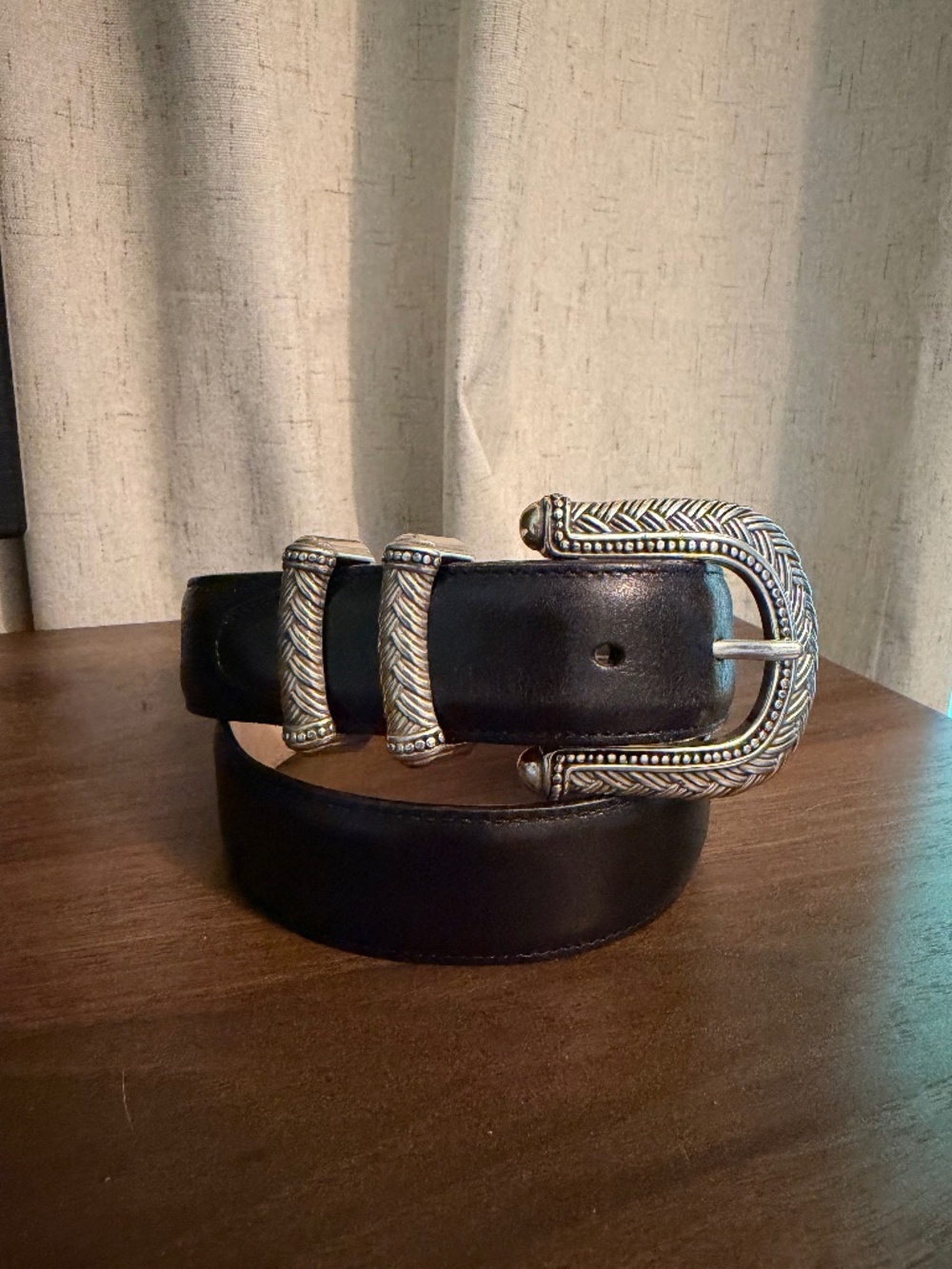 Brighton Black Leather Western Belt Silver Engraved Buckle Yallternative